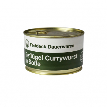 Ready meal tin of poultry currywurst, halal, 380 g