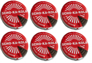 6 x 100 g Scho-Ka-Kola dark chocolate, energy chocolate, contains caffeine